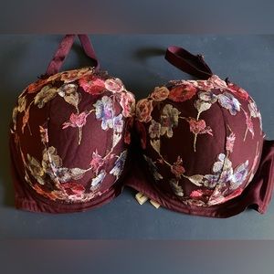 Victorias Secret Burgandy floral bra, size 36DDD